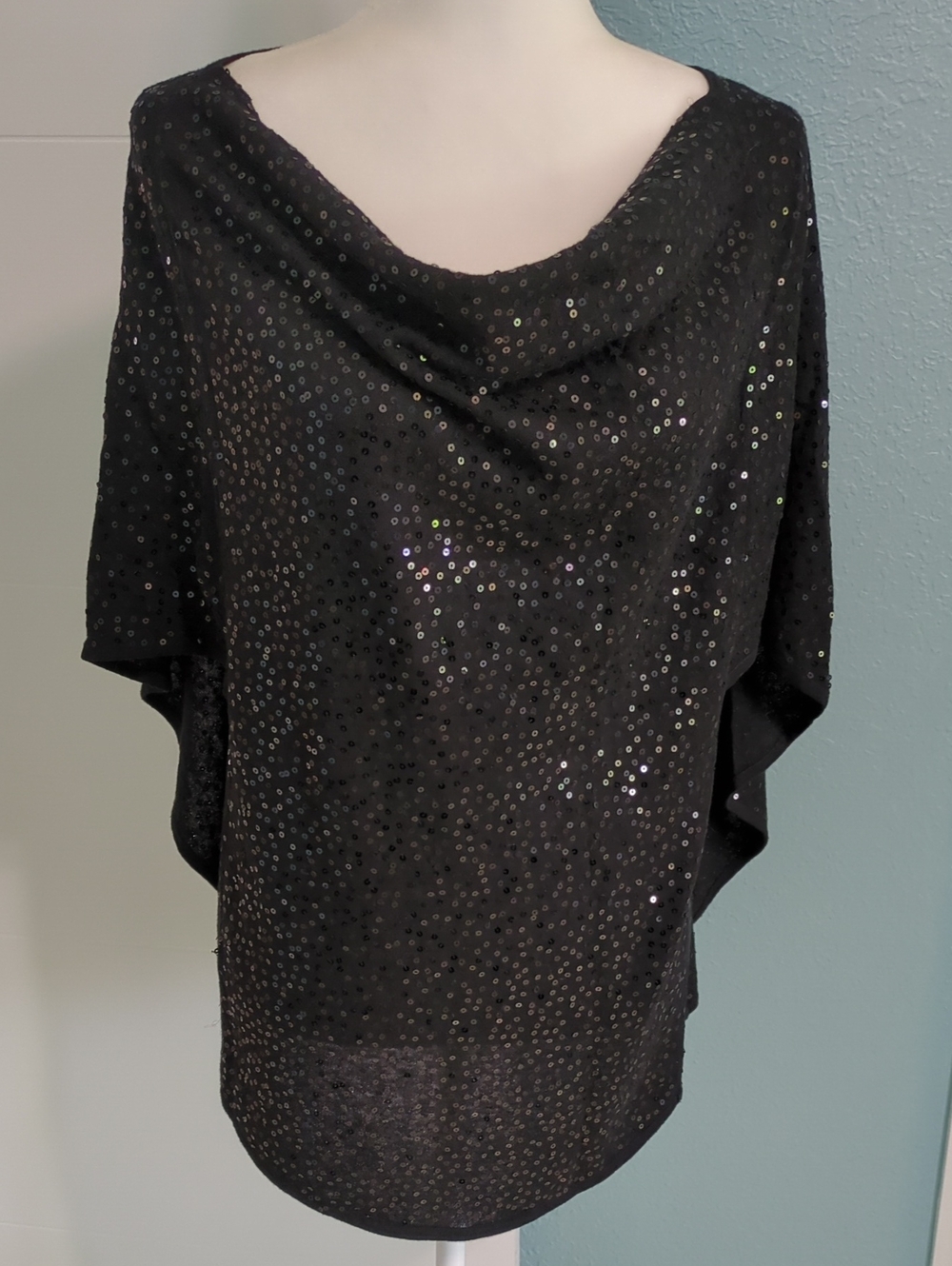 Minnie Rose Black Sequin Draped Women’s Top Sz XS